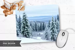 Frosty Winter Forest with Snowflakes Mouse Pad PNG Product Image 1