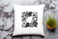 Black White Floral Square Frame Watercolor Clipart PNG Product Image 3