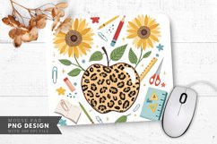 Whimsical Leopard Apple Sunflowers School Tools Mouse Pad Product Image 1