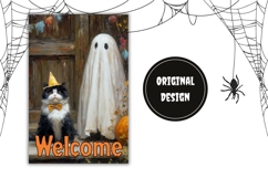 Cute Halloween Cat Garden Flag, Welcome Garden Flag Print Product Image 2