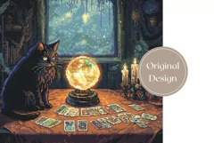 Pixel Art Black Cat Tumbler Design, Tarot Cards Tumbler Wrap Product Image 2