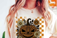 Retro Floral Pumpkin Skeleton Png | Funny Pumpkin Halloween Product Image 5