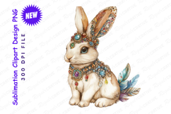Adorable Watercolor Bunny With Jewels And Feathers Clipart Product Image 1