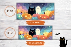 Halloween Black Cat Mug Design, Kawaii Ghost Coffee Mug Wrap Product Image 2
