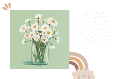 Green Pillow Design, Cartoon Flowers Pillow PNG Product Image 2