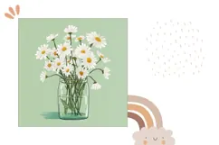 Green Pillow Design, Cartoon Flowers Pillow PNG Product Image 2
