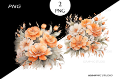 Orange Flowers PNG, Watercolor Flowers Bouquet Product Image 1