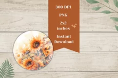 Sunflower Round Earring, Watercolor Sunflowers Earrings PNG Product Image 2