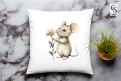 Cute Watercolor Mouse With Flower Clipart Sublimation PNG Product Image 3