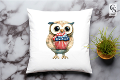 Cute Owl Cupcake Patriotic Watercolor Clipart PNG Product Image 2