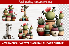4 Whimsical Western Animal Clipart | Cute Cowboy Animals PNG Product Image 1