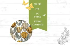 Gold Tulips Round Earrings, Flowers Earrings Print Product Image 2