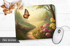 Enchanting Butterfly Garden Scene Mouse Pad PNG Design Product Image 1
