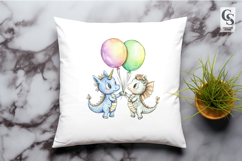 Cute Unicorn Dragon Balloons Clipart Sublimation PNG Product Image 2