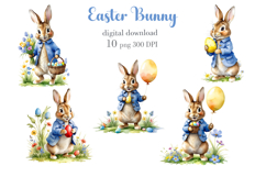 Easter Bunny Clipart PNG Bundle. Easter Sublimation Design Product Image 2