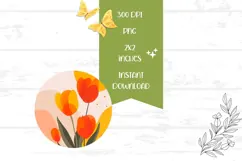 Art Tulips Earrings Print, Floral Round Earrings PNG Product Image 2