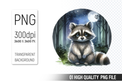 Cute Raccoon Clipart PNG, Printable Animals, Wildlife Design Product Image 1