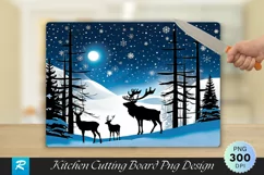 Santa and Reindeer in Snowy Sky Cutting Board PNG Design Product Image 1