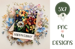 Floral Easter Greeting Cards, Stained Glass Flowers PNG Product Image 2