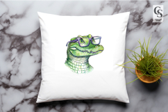 Cute Alligator With Glasses Watercolor Clipart Sublimation Product Image 2