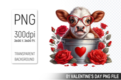 Valentine&#039;s Cow in Bucket, Animal Graphic For Crafts Product Image 1