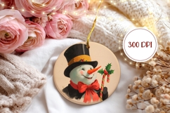 Vintage Snowman Round Ornament PNG, Winter Ornament Template Product Image 2
