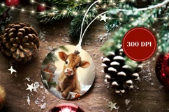 Christmas Ornament, Christmas Baby Highland Cow Ornament PNG Product Image 2