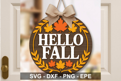Hello Fall Sign SVG | Pumpkin Round Door Hanger Cut File Product Image 2
