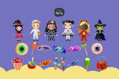 Cute Halloween Girls in Costumes Horror Party Clip Art Product Image 2