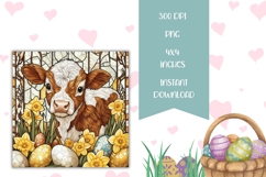 Stained Glass Cow Square Coasters, Easter Cow Sublimation Product Image 2