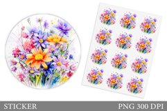 Wildflowers Sticker Design. Round Sticker Flowers Product Image 1