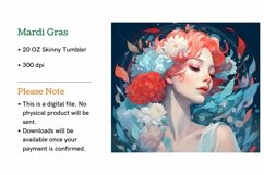 Red Head Floral Girl Skinny Tumbler Wrap Sublimation PNG Product Image 2