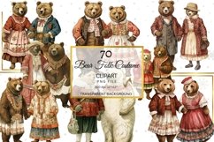 Bears in Folk Costumes Clipart, Cosplay Bears in Clothes PNG Product Image 3
