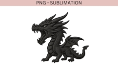 Black Dragon Embroidery PNG | Gothic Fantasy Dragon Clipart Product Image 2