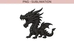 Black Dragon Embroidery PNG | Gothic Fantasy Dragon Clipart Product Image 2