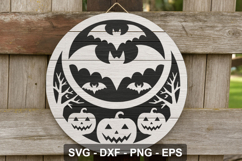 Halloween Bat and Pumpkin Round Sign SVG Product Image 2
