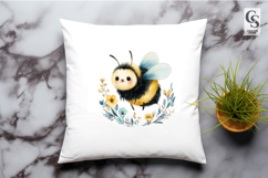 Cute Watercolor Bee With Flowers Clipart Sublimation PNG Product Image 3