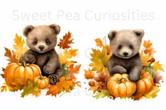 Fall, Autumn, Bears, Ephemera, PNG, watercolor, Clipart Product Image 2