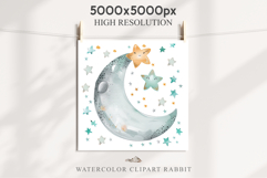 Watercolor Children Moon Stars Smiling Toddler Kids Clipart Product Image 3