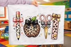 Cute Leopard School Supplies Clipart PNG,Pencil, Apple, Product Image 2