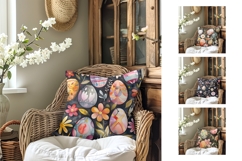 Cute Easter Pillow Design, Cartoon Easter Eggs Sublimation Product Image 2