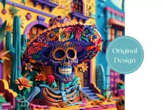 3D Sugar Skull Tumbler Wrap, 3D Skeleton Tumbler Design Product Image 2