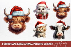Christmas Farm Animal Peeking Clipart Sublimation Product Image 1