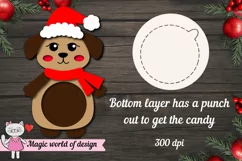 Dog in a Santa hat candy dome, svg, paper cut template Product Image 8