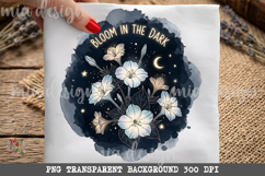 Bloom in the Dark PNG, Celestial Flower Moon Sublimation Product Image 1