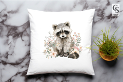 Cute Floral Raccoon Watercolor Clipart Sublimation PNG Product Image 3