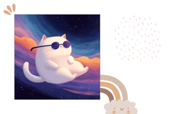 Funny Cat Pillow Case, Cosmic Pillow Design, Cartoon Cat PNG Product Image 2