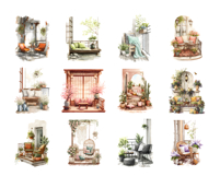 Cozy Watercolor Balcony PNG Collection Product Image 3