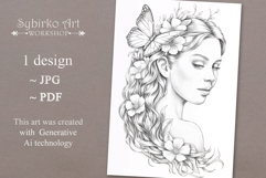 Flowers Girl coloring page for adults. Adult coloring page Product Image 1