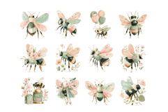 Whimsical Watercolor Bee Clipart Product Image 3